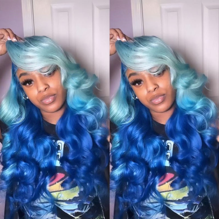 BOGO Ombre Color Pink/Blue 13x4 Lace Front Wig Pre Bleached Colored Human Hair Wigs