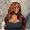 Layered Reddish Brown Wig With Curtain Bangs 3D Body Wave Lace Front Wigs - KissLove Hair
