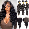 Loose Wave 3 Bundles With 4*4 Lace Closure 10A Brazilian Human Hair Weaves - KissLove Hair