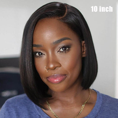 [Glueless Wig] Black Bob Wig Side Part 13x5x1 Mini Lace Wig Straight Human Hair Wigs - KissLove Hair