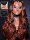 Chestnut Brown Color with Ginger Highlights Body Wave Full 13x4 13x6 Lace Frontal Human Hair Wigs With Easi-Drawstring