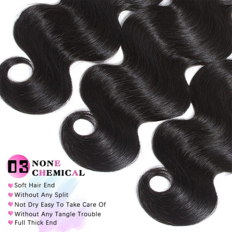 13*4 HD Lace Frontal With Bundles Body Wave 12A Brazilian Virgin Human Hair Weave - KissLove Hair