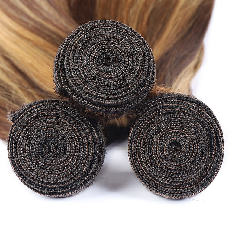 P4/27 Highlight Straight Human Hair 3 Bundles With Closure 12A Brazilian Hair - KissLove Hair