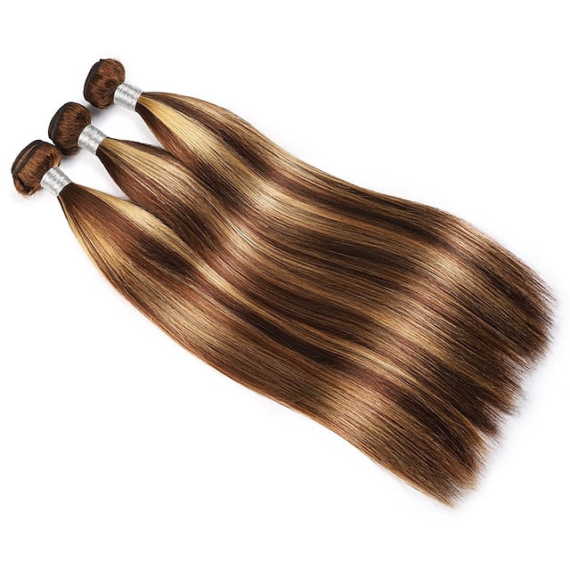 P4/27 Highlight Straight Human Hair 3 Bundles With Closure 12A Brazilian Hair - KissLove Hair
