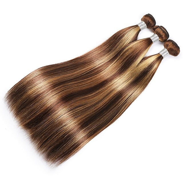 P4/27 Highlight Straight Human Hair 3 Bundles With Closure 12A Brazilian Hair - KissLove Hair