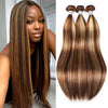P4/27 Highlight Straight Human Hair 3 Bundles With Closure 12A Brazilian Hair - KissLove Hair