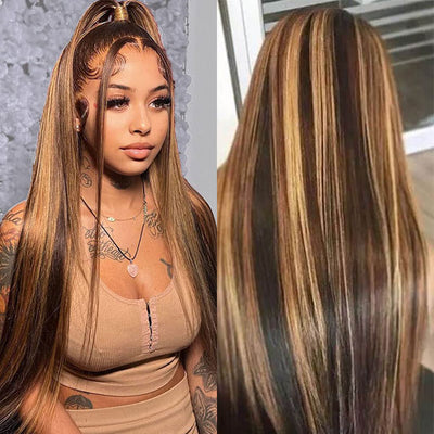 Full-Lace-Frontal-Wigs-180%-Density-Highlight-Straight-Virgin-Human-Hair-For-Women