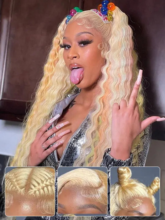 613 Blonde Hair 13x6 HD Lace Front Wig Deep Wave Pre Plucked Bye Bye Knots Wig - KissLove Hair
