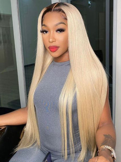 1b/613 Ombre Blonde Wig 13x4 Lace Front Human Hair Wigs Brazilian Straight Hair - KissLove Hair