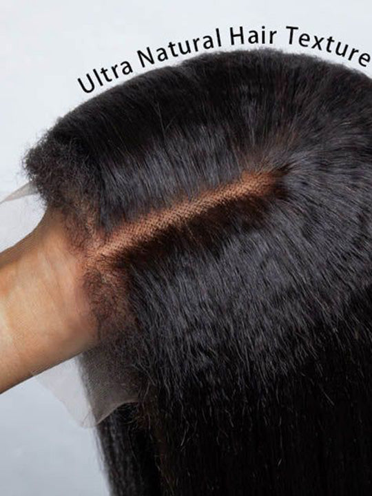 [2 Wigs=$179] 4C Kinky Edge 4x4 Lace Kinky Straight Wig & Parting Max 10x6 Glueless Silky Straight Lace Wig