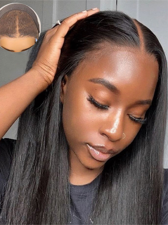 [2 Wigs=$179] 4C Kinky Edge 4x4 Lace Kinky Straight Wig & Parting Max 10x6 Glueless Silky Straight Lace Wig