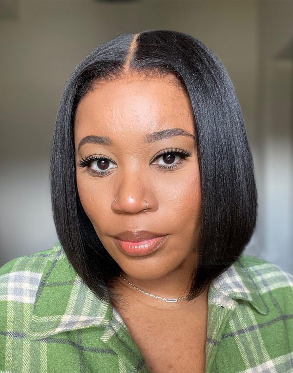 [2 Wigs=$99] 4x4 Pre-Cut Lace Closure Yaki Straight Hair 8 Inch Short Bob Wig