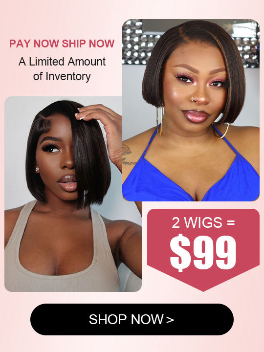 [2 Wigs=$99] 4x4 Pre-Cut Lace Closure Yaki Straight Hair 8 Inch Short Bob Wig