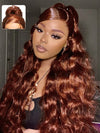 Kisslove Pre-Everything Reddish Brown Wig 3D Body Wave Invisi Drawstring 360 Lace Wigs Human Hair