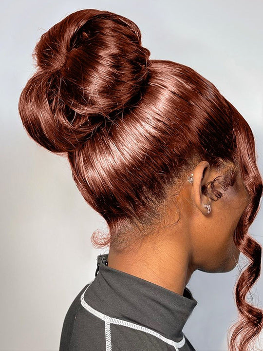 Kisslove Pre-Everything Reddish Brown Wig 3D Body Wave Invisi Drawstring 360 Lace Wigs Human Hair
