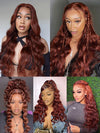 Kisslove Pre-Everything Reddish Brown Wig 3D Body Wave Invisi Drawstring 360 Lace Wigs Human Hair