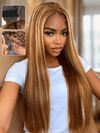 Kisslove Brown Highlights Straight Human Hair Wigs Pre-bleached Invisi Strap Snug Fit 360 Lace Frontal Wig - Kisslove Hair