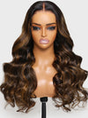 Kisslove Glueless Brown Bayalage Highlights Wig Invisi-Drawstring Snug Fit 360 Lace Wig