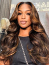Kisslove Invisi-Drawstring Snug Fit 360 Lace Wig Glueless Black Hair With Brown Highlights
