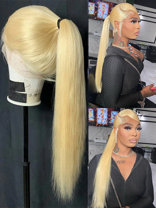 Kisslove 613 Blonde Straight Hair Invisi-Drawstring 360 Lace Frontal Wig Glueless Colored Human Hair Wig