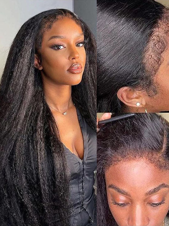 [Flash Deal] 4C Kinky Edges Invi-Drawstring Snug Fit 360 Lace Frontal Wig Natural Hairline Hat Wig