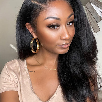 [4C Wig] Kinky Straight Hair With Kinky Edges 100% Human Hair Pull & Go Drawstring Wig - KissLove Hair