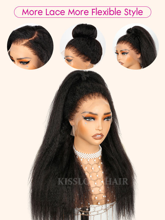 [2 Wigs 24]3C Invisi-Drawstring 360 Lace Kinky Straight & 13x4 Reddish Brown Curly Wig