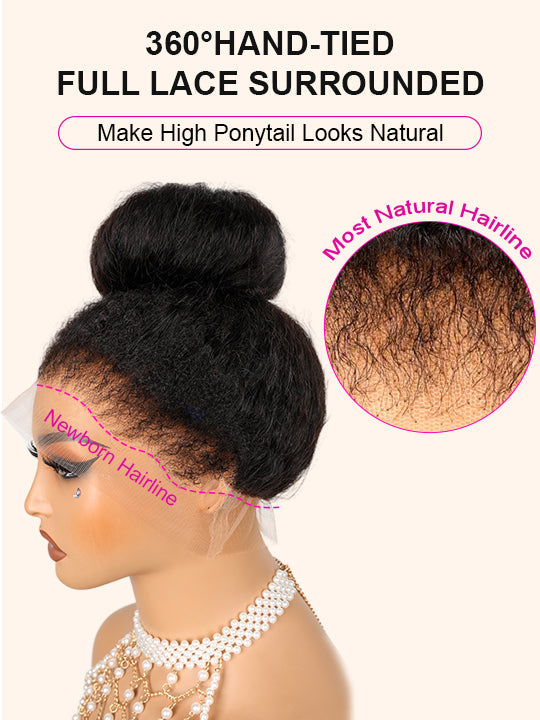 Kisslove Pre Plucked Yaki Body Wave Wig Snug Fit Invisi-Drawstring 360 Lace Wig with Newborn Hairline