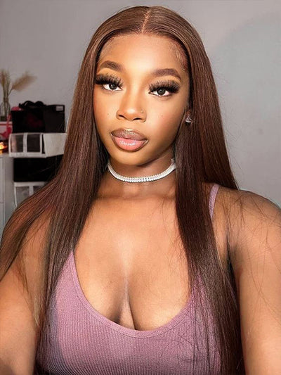 #4 Chocolate Brown Wig Straight Hair 5x5 13x4 13x6 Lace Front Wigs Human Hair - KissLove Hair