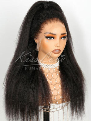 [4C Wig] Kinky Straight Hair With Kinky Edges 100% Human Hair Pull & Go Drawstring Wig - KissLove Hair