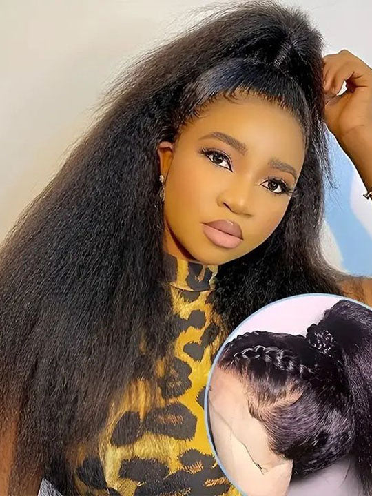 [Flash Deal] 4C Kinky Edges Invi-Drawstring Snug Fit 360 Lace Frontal Wig Natural Hairline Hat Wig