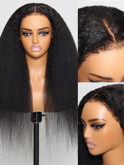 [4C Wig] Kinky Curly Edges Hairline 13x4 13x6 HD Lace Wig Kinky Straight Human Hair Wigs - KissLove Hair