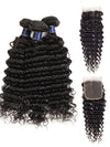 4x4 Lace Closure With Bundles Deep Wave 12A Brazilian Virgin Hair Weave - KissLove Hair