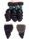 4*4 Lace Closure With Bundles Loose Wave 12A Brazilian Virgin Human Hair Weave - KissLove Hair