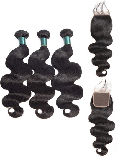 5x5 HD Lace Closure With Bundles Body Wave 12A Brazilian Virgin Human Hair Weave - KissLove Hair