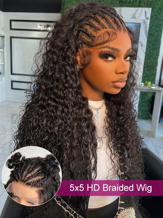 5x5 HD Lace Front Braided Wigs Curly Human Hair - KissLove Hair