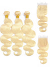 613 Honey Blonde Bundles With Closure Body Wave Virgin Human Hair Weaves - KissLove Hair