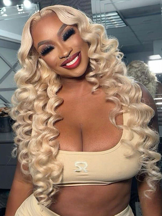613 Blonde Hair Wig Loose Deep Wave Crimped Hair 13x4 HD Lace Human Hair Wigs - KissLove Hair