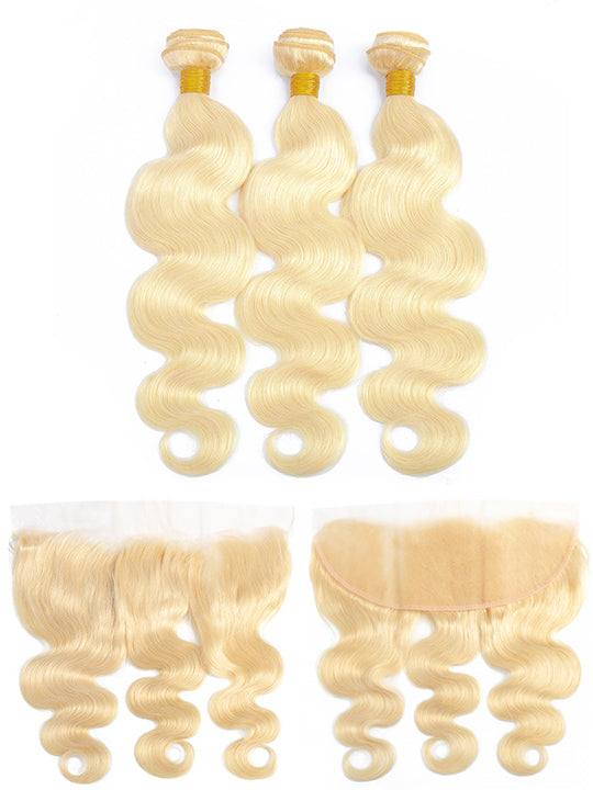 613 Honey Blonde Bundles Body Wave Human Hair Bundles With 13x4 Lace Frontal - KissLove Hair