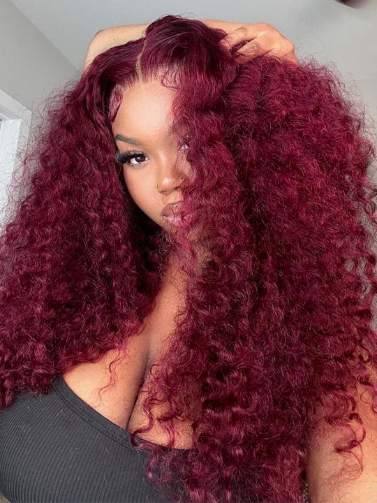 99J Burgundy Color 5x5 HD Lace Closure Wigs Deep Wave Dark Red Human Hair Wigs - KissLove Hair