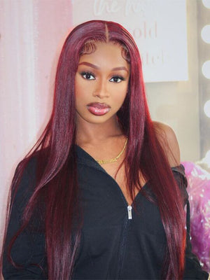 99J Burgundy Hair 5x5 Glueless Lace Wig Silky Straight Human Hair Wigs - KissLove Hair