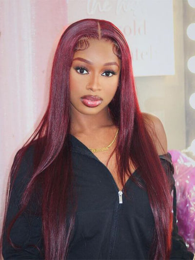 99J Burgundy Hair 5x5 Glueless Lace Wig Silky Straight Human Hair Wigs - KissLove Hair