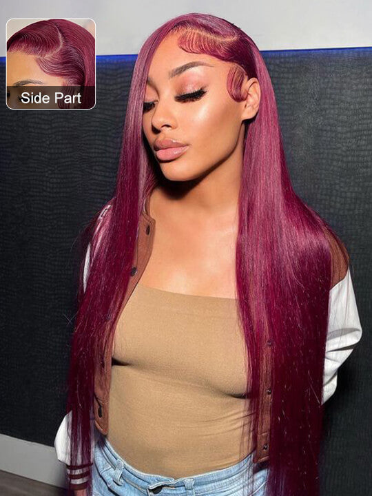 99J Burgundy Hair 5x5 Glueless Lace Wig Silky Straight Human Hair Wigs - KissLove Hair