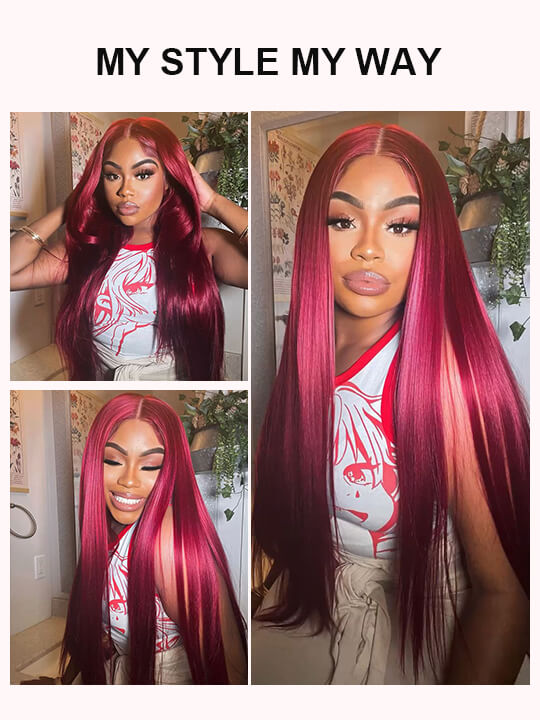 99J Burgundy Hair 5x5 Glueless Lace Wig Silky Straight Human Hair Wigs - KissLove Hair