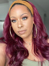 99J Burgundy Hair Headband Wig With Black Roots 3D Body Wave Human Hair Wigs - KissLove Hair