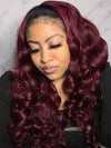 99J Burgundy Hair Headband Wig With Black Roots 3D Body Wave Human Hair Wigs - KissLove Hair