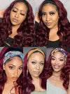 99J Burgundy Hair Headband Wig With Black Roots 3D Body Wave Human Hair Wigs - KissLove Hair