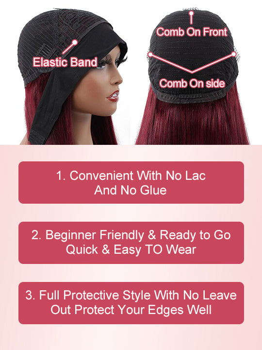 99J Burgundy Hair Headband Wig With Black Roots 3D Body Wave Human Hair Wigs - KissLove Hair