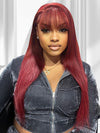 99J Burgundy Human Hair Wig With Bangs 10A Silky Straight Hair Machine Made Wigs - KissLove Hair