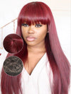 99J Burgundy Human Hair Wig With Bangs 10A Silky Straight Hair Machine Made Wigs - KissLove Hair